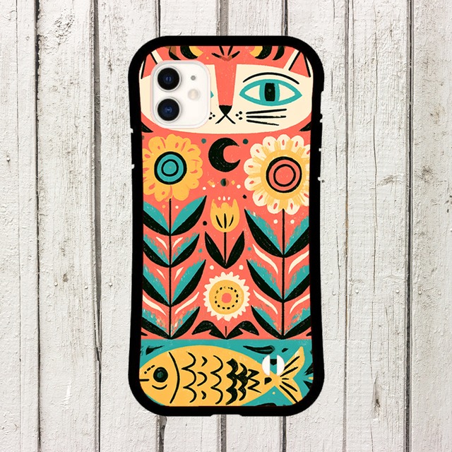 受注生産 iPhoneケース 花と鳥の民芸トーテム柄｜鳥モチーフ PSYF068A