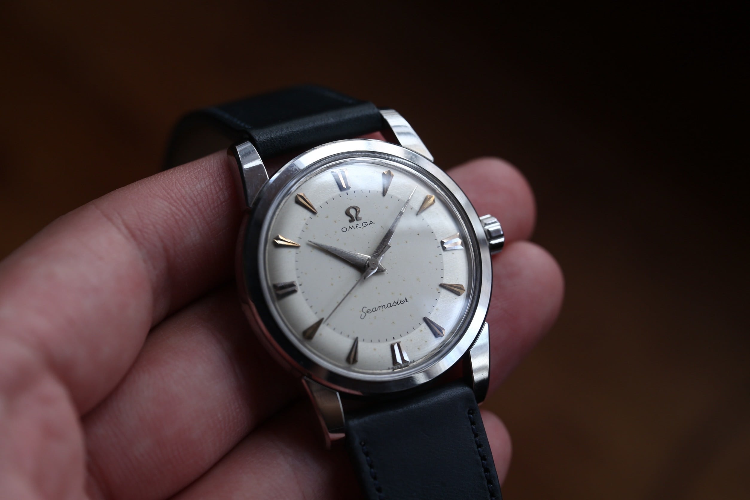 【OMEGA】 1957年製 オメガ 『シーマスター ノンデイト』 ロングドルフィン針 楔シルバーインデックス 手巻き SS / Vintagewatch / Seamaster / Cal.420