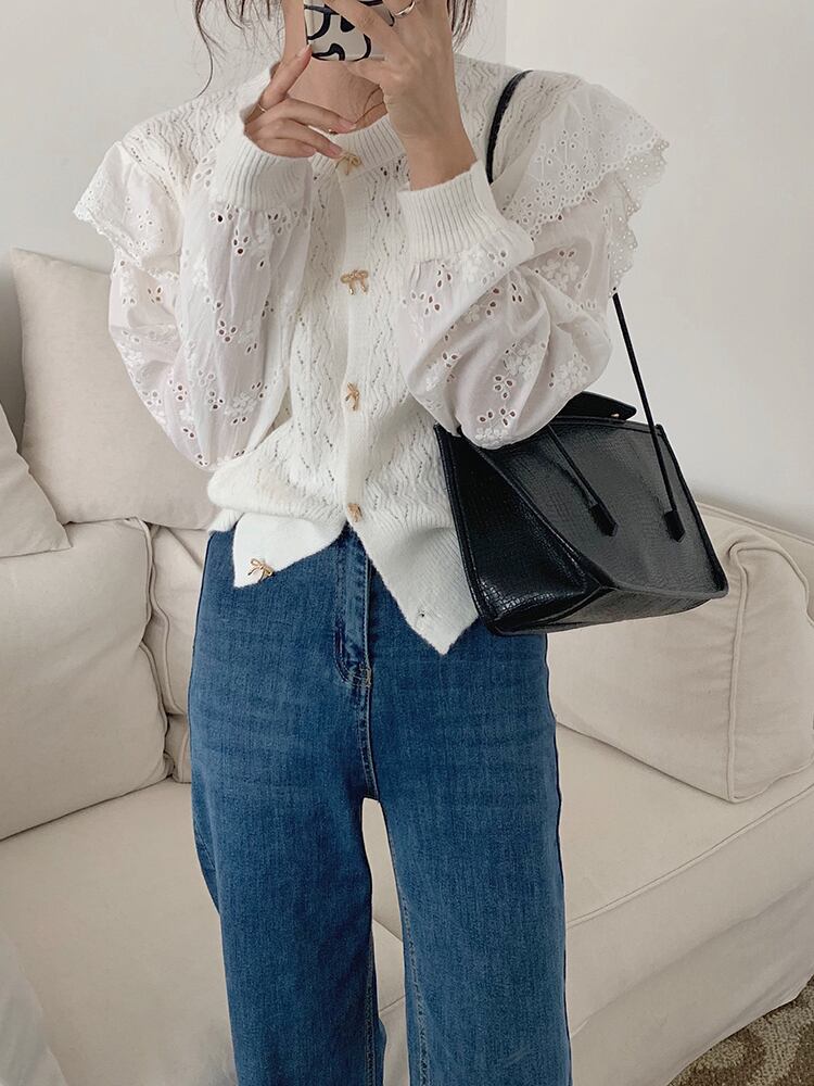 スリーブスタイルオータムウィンタートップス ロング カーディガン 秋物 冬物 ビッグFスモールZ韓国20641827259