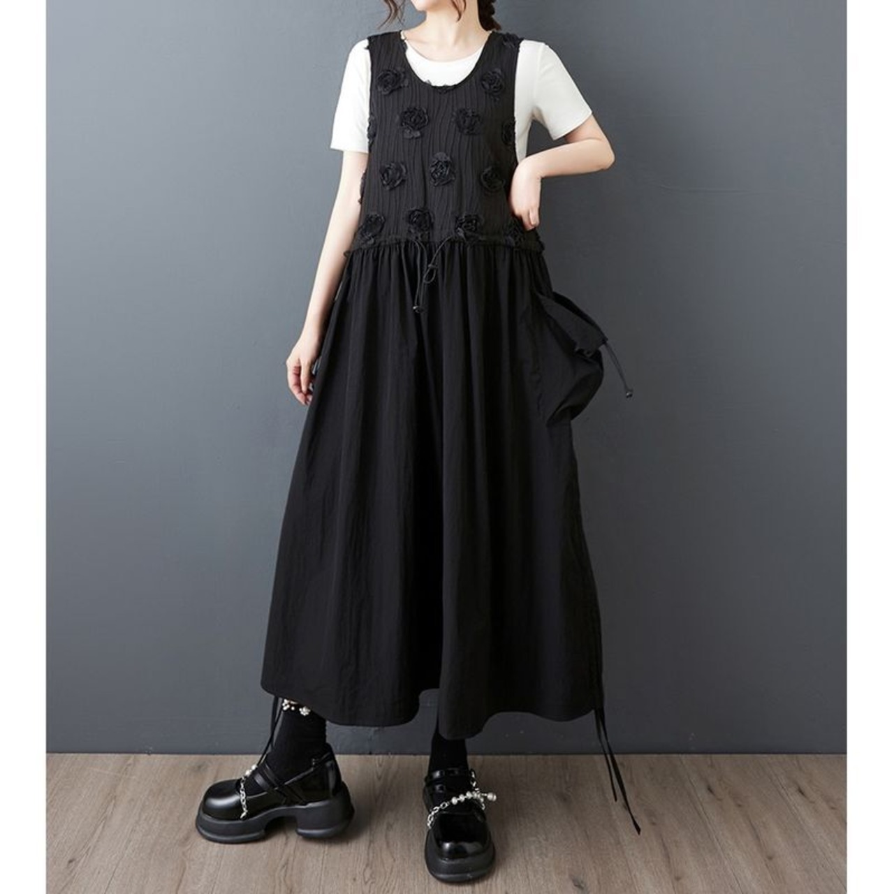 立体フラワー ノースリーブ ドレス  00105