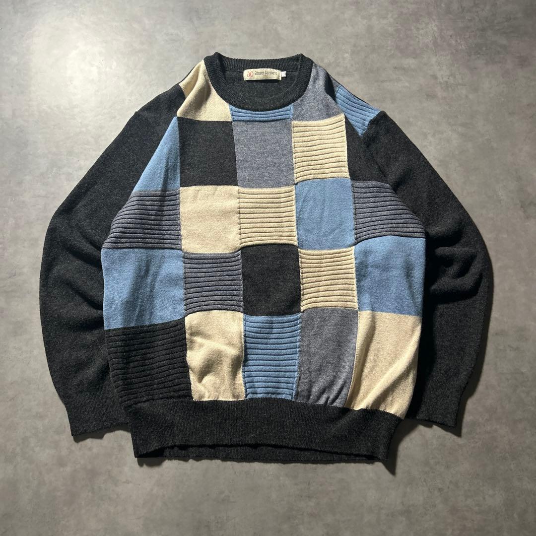 ヴィンテージ チェック レトロ デザイン マルチカラー レトロ ニット セーター