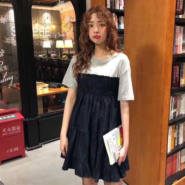 【ゆったりシルエットでリラックス♪ドッキング半袖ワンピース】ミセス マタニティ ワンピース チュニック ショート ミニ丈 半袖 シャツワンピース 半袖シャツ 丸襟 膝上丈 スリット入り ゆったり 大きいサイズ 体型カバー 無地 シンプル 送料無料