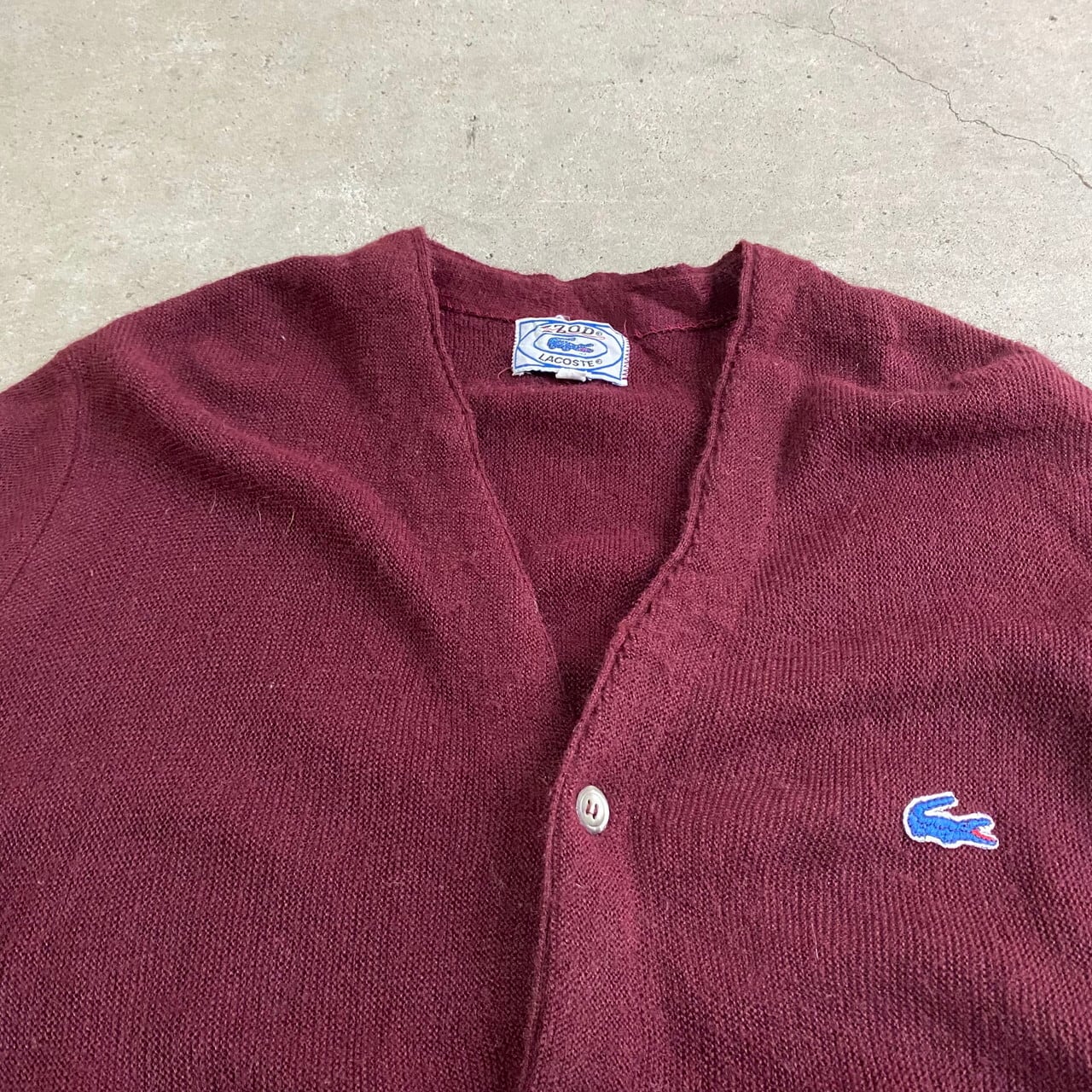 70年代 ビンテージ IZOD LACOSTE アイゾッド ラコステ アクリルニットカーディガン メンズM 古着 70s ヴィンテージ ビンテージ  ワインレッド 赤【ニットセーター】【CS2209-30】 | cave 古着屋【公式】古着通販サイト