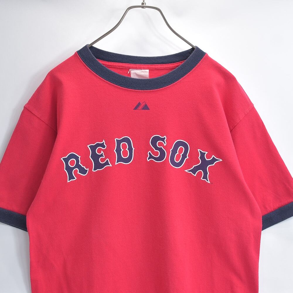 Majestic マジェスティック 半袖 リンガー Tシャツ 切替 RED SOX レッドソックス ロゴ MLB メジャーリーグ 野球 レッド USED ヴィンテージ ビンテージ 古着 メンズM〜サイズ相当