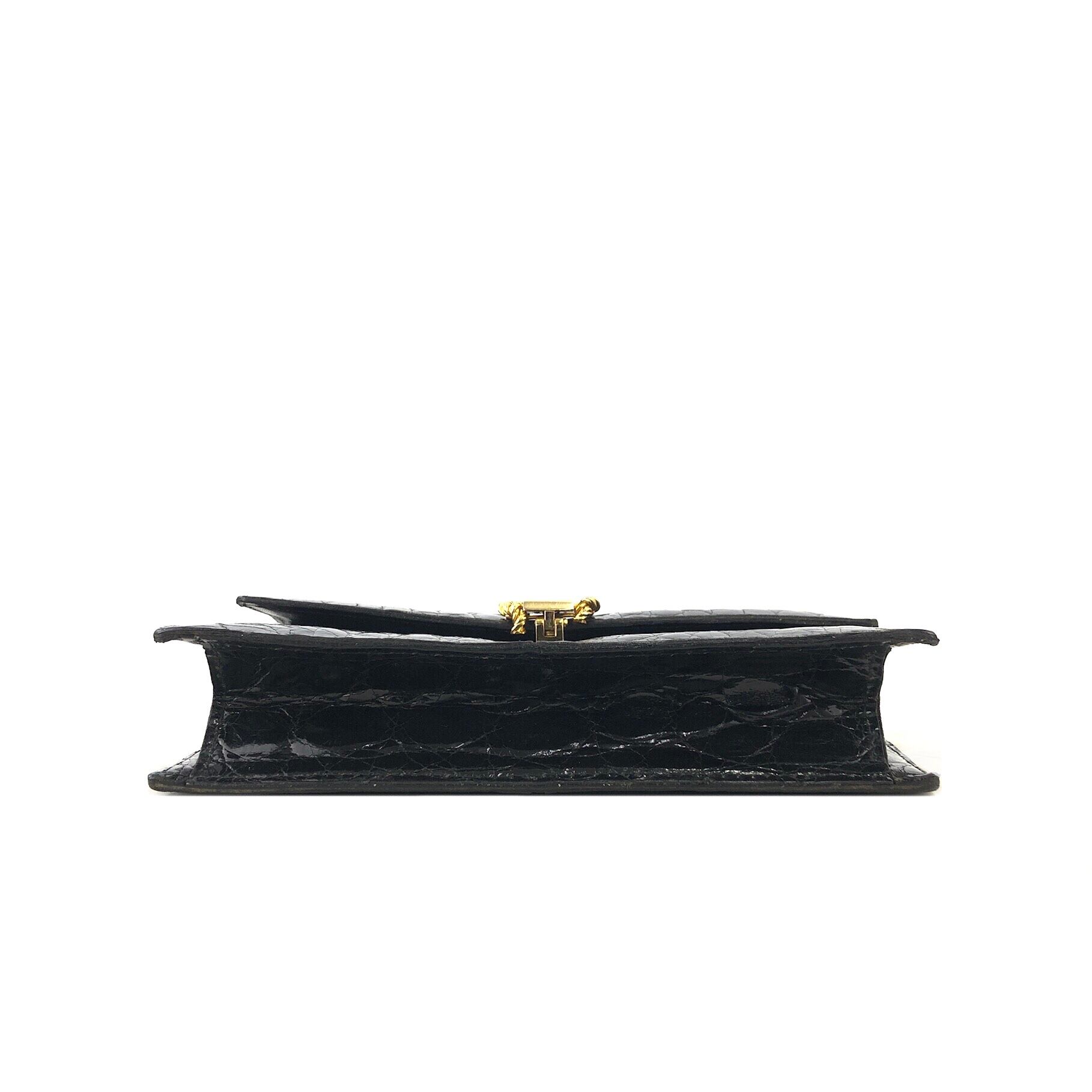✨VINTAGE✨️セリーヌ チェーンショルダー レザーバッグ ゴールド金具 黒 CELINE セリーヌ ツイスト クロコ型押し レザー チェーンショルダー