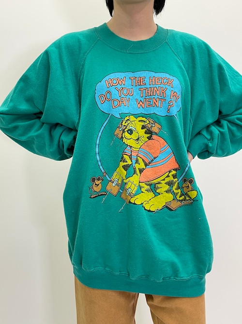 Vintage Comical Cat & Mouse Printed Sweat Shirt Made In USA
