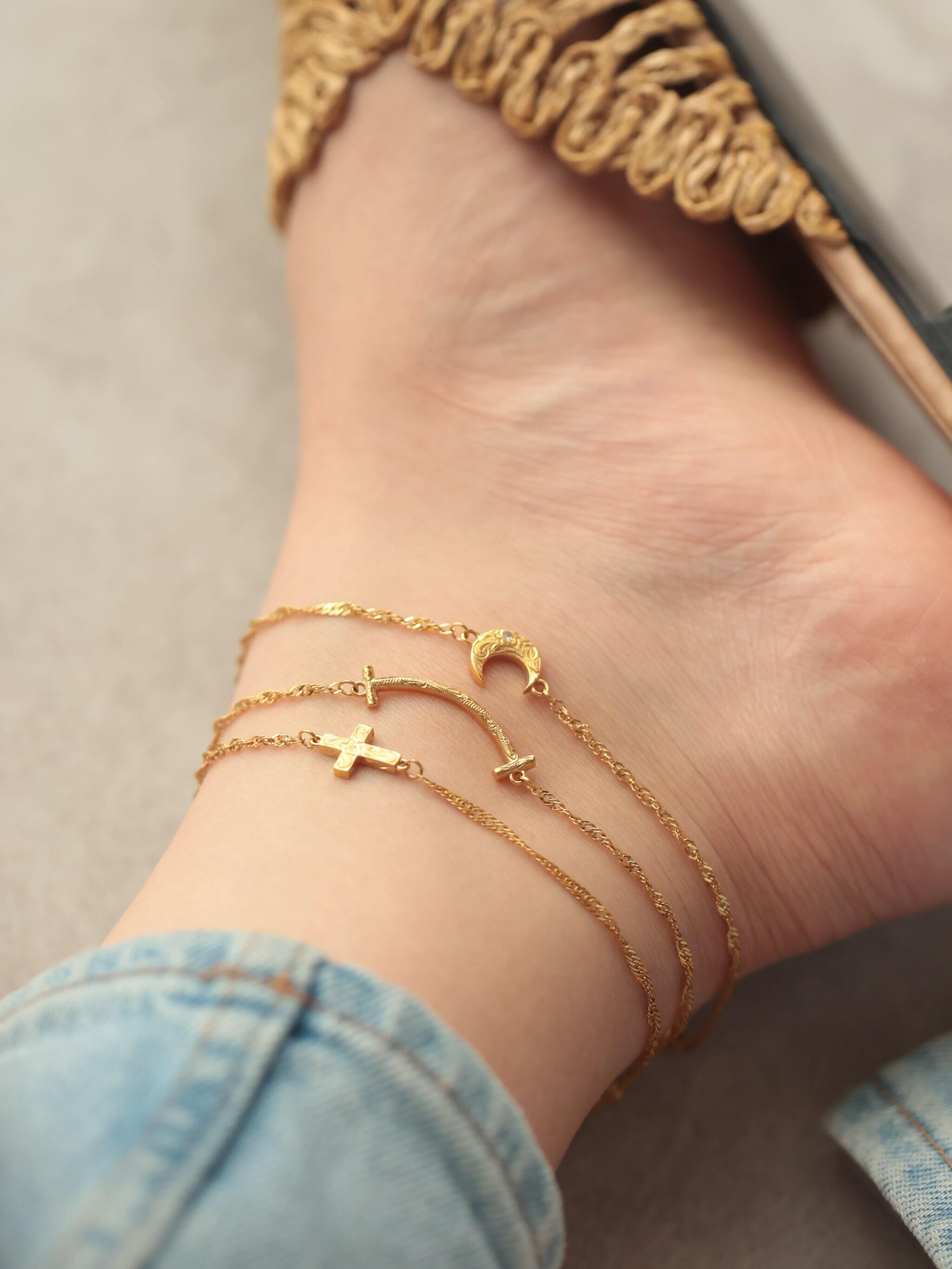 screw 】316L hawaiian zirconia moon anklet #a09 | rani