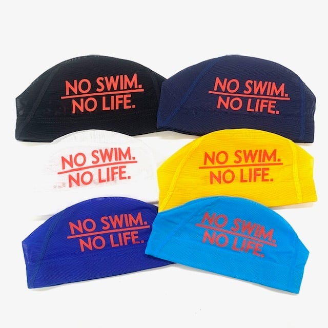 NO SWIM.NO LIFE】プリントメッシュキャップ スイムキャップ 水泳帽