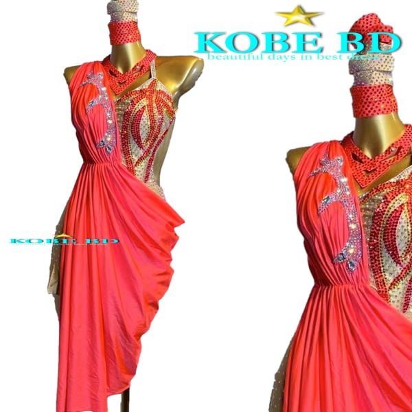 【社交ダンスドレス】セミオーダーラテンドレス【商品番号AI- 91118 】オレンジ/橙色 ルンバ セグエ 競技会