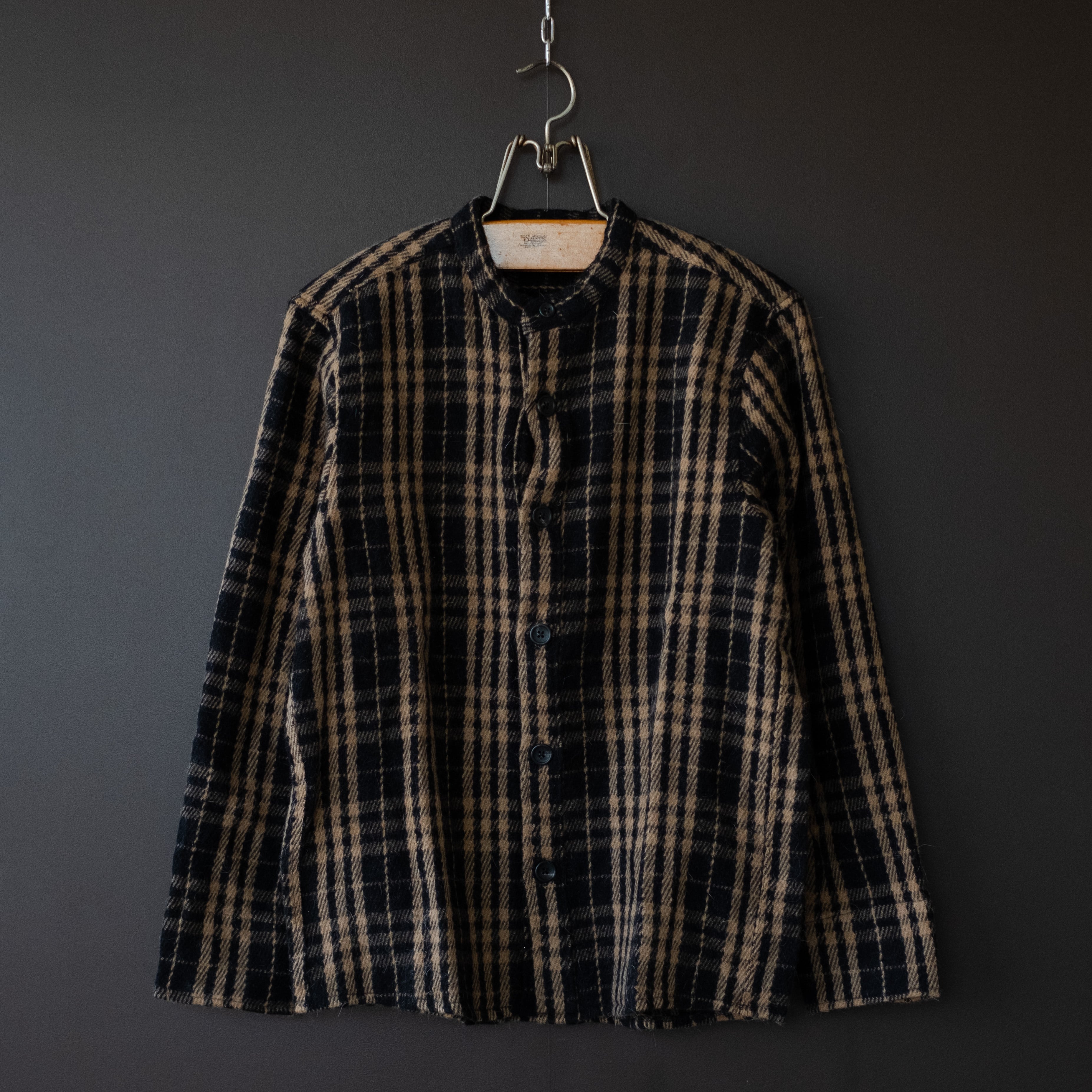 hanakazari】angola mix band collar check shirt | dros dro