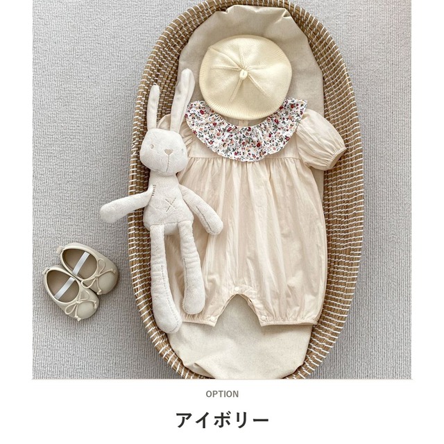 【BABY】フラワーフリル襟小花柄半袖ロンパース - 2