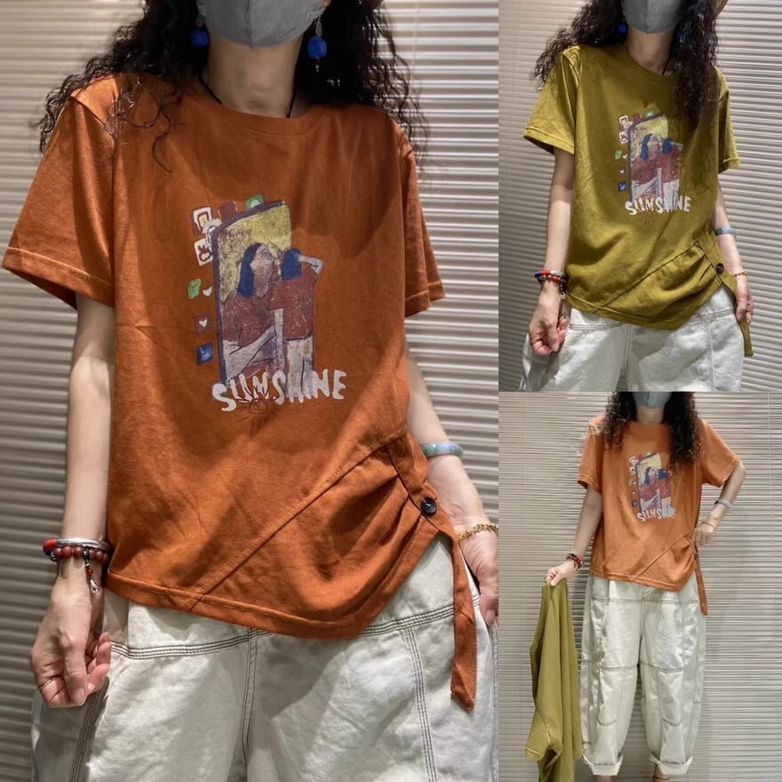 森ガール ブランド Yansen Tシャツ ゆるふわ ボヘミアン アンティーク