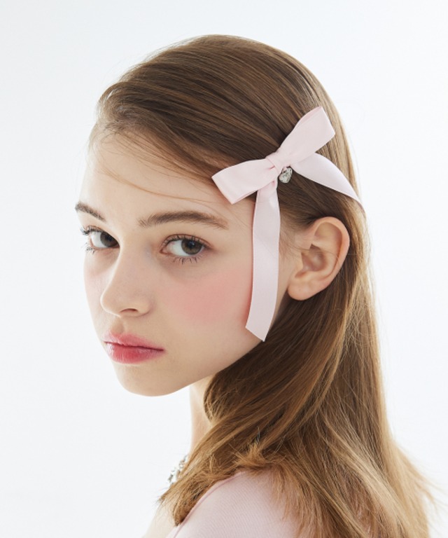 [VVV] [SET] Satin Mid Ribbon Hair Clip Pins _ Pink