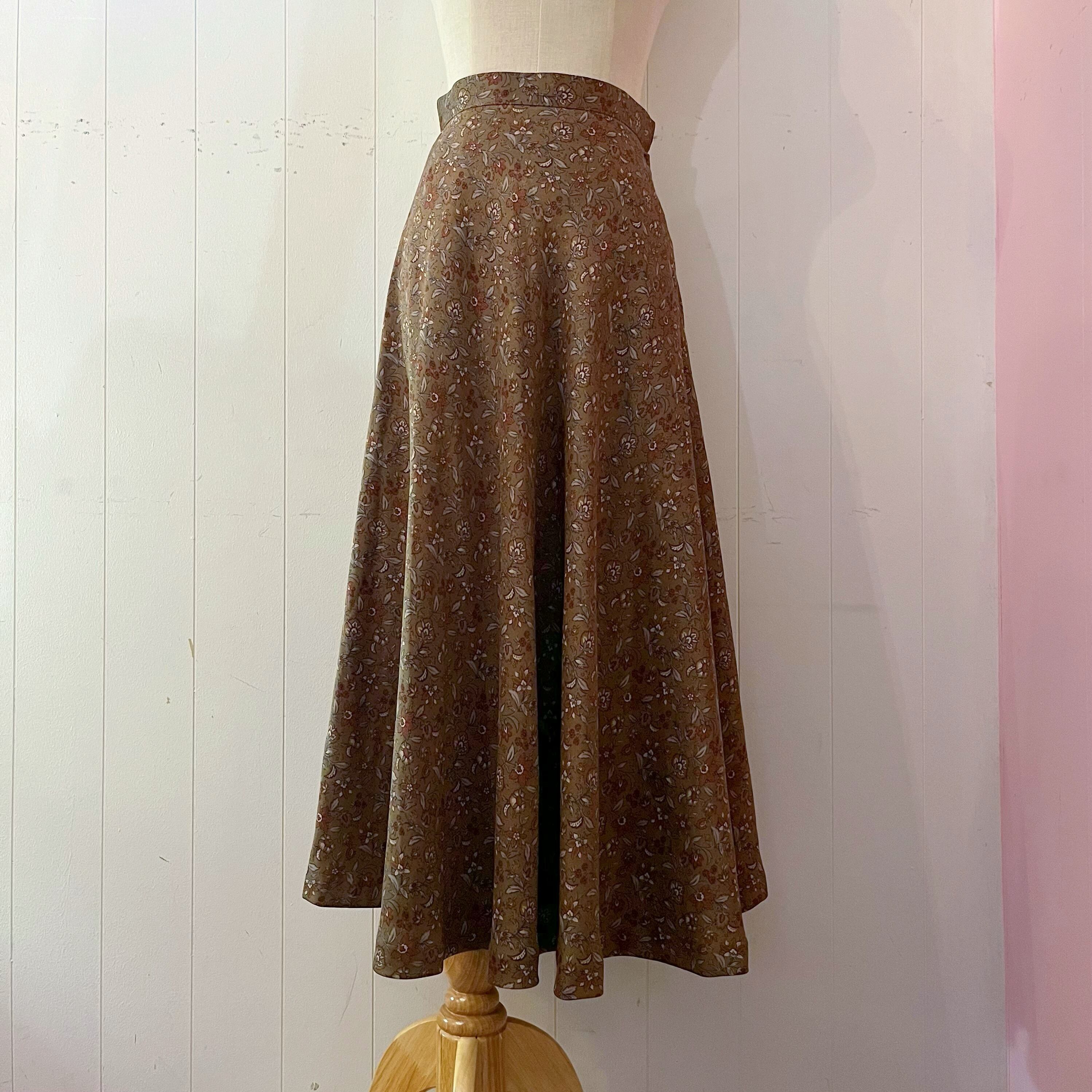 brown flower leaf flare skirt