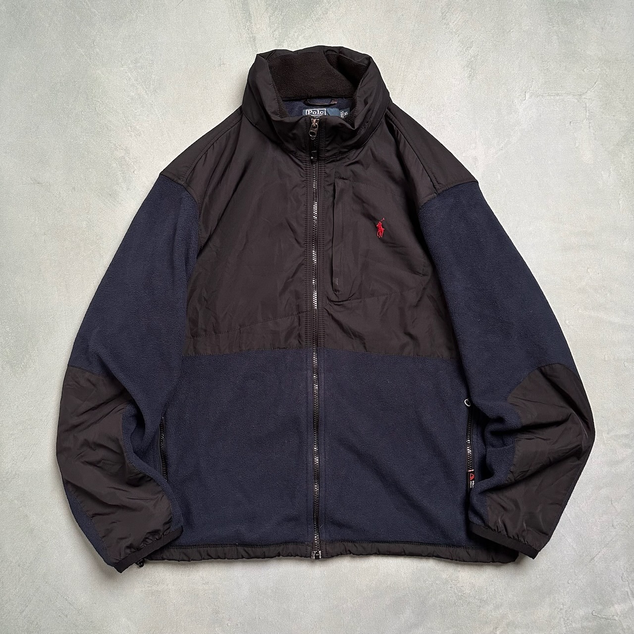 90s RALPH LAUREN PORLARTEC フリース ドローコード付き ラルフローレン ネイビー XL 古着