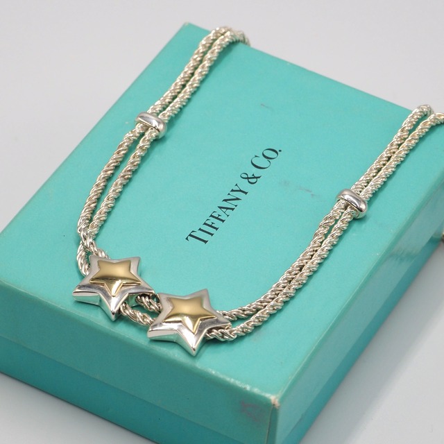 Tiffany &Co. ダブルロープ ダブルスターネックレス シルバー925 K18 ティファニー 付属品付き