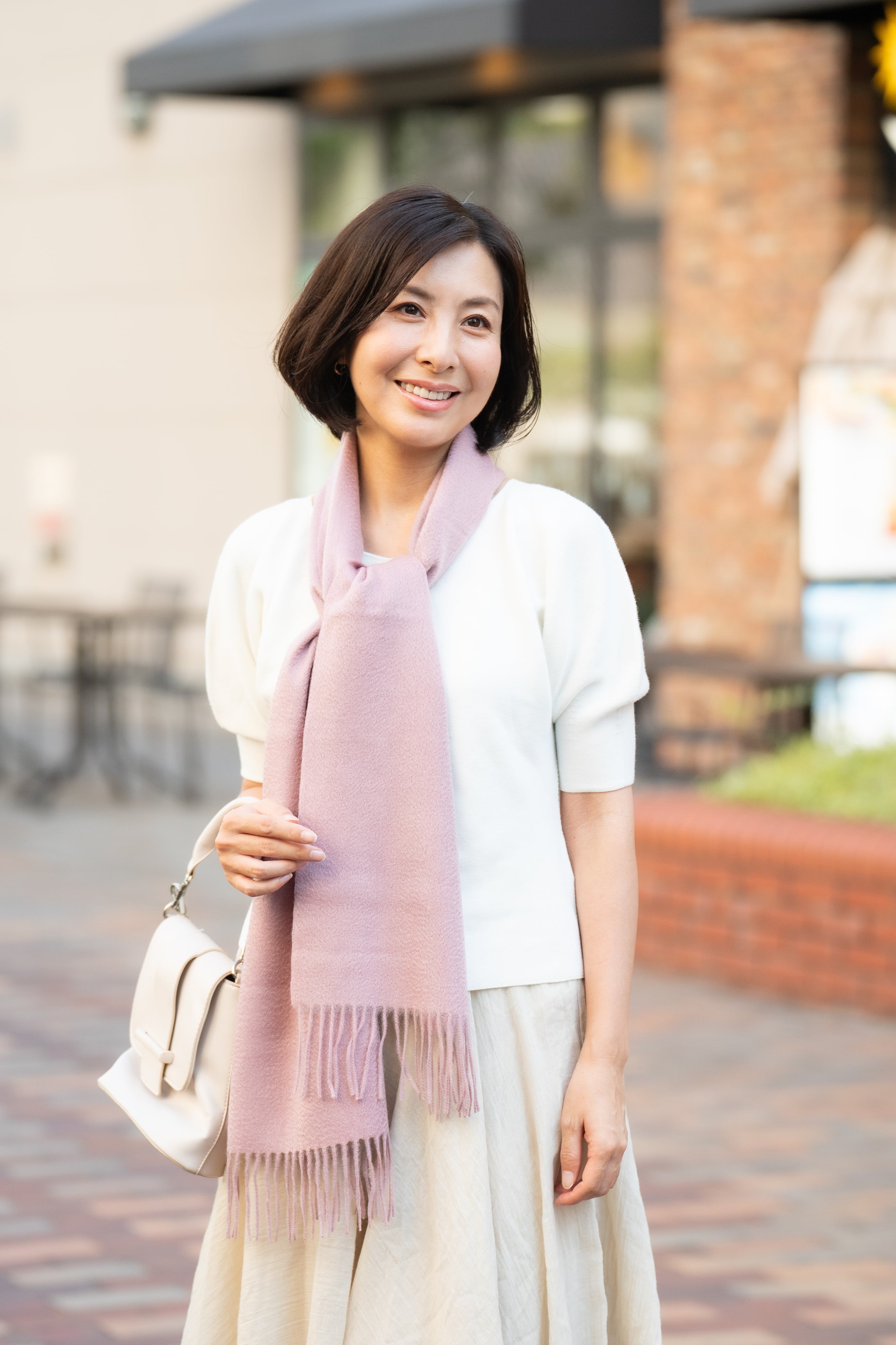 Hirano - ヒラノ/サクラピンク レギュラーマフラーカシミヤ100