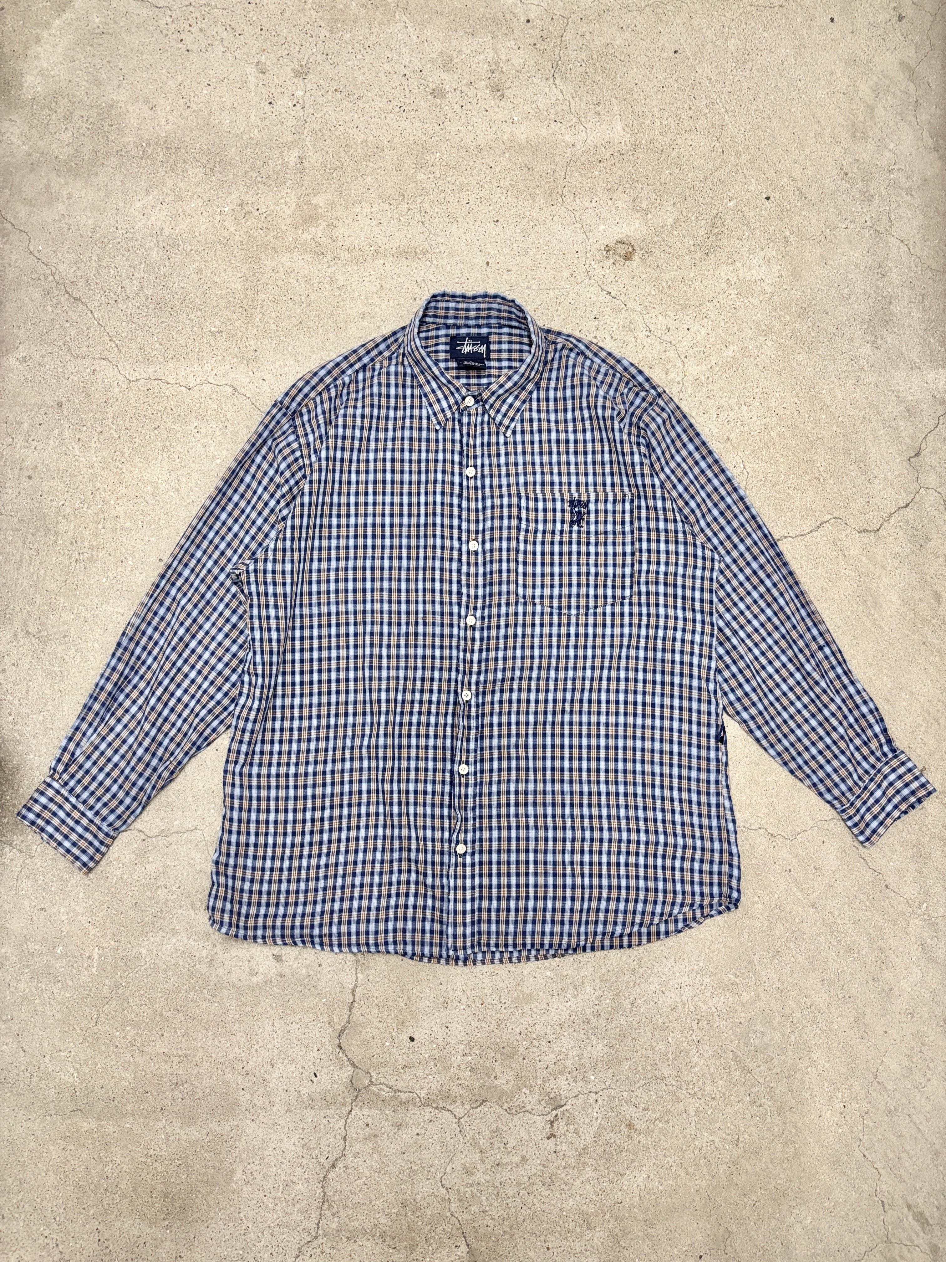 90～00s OLD STUSSY/Check L/S Shirt/紺タグ/M/チェック柄シャツ/長袖