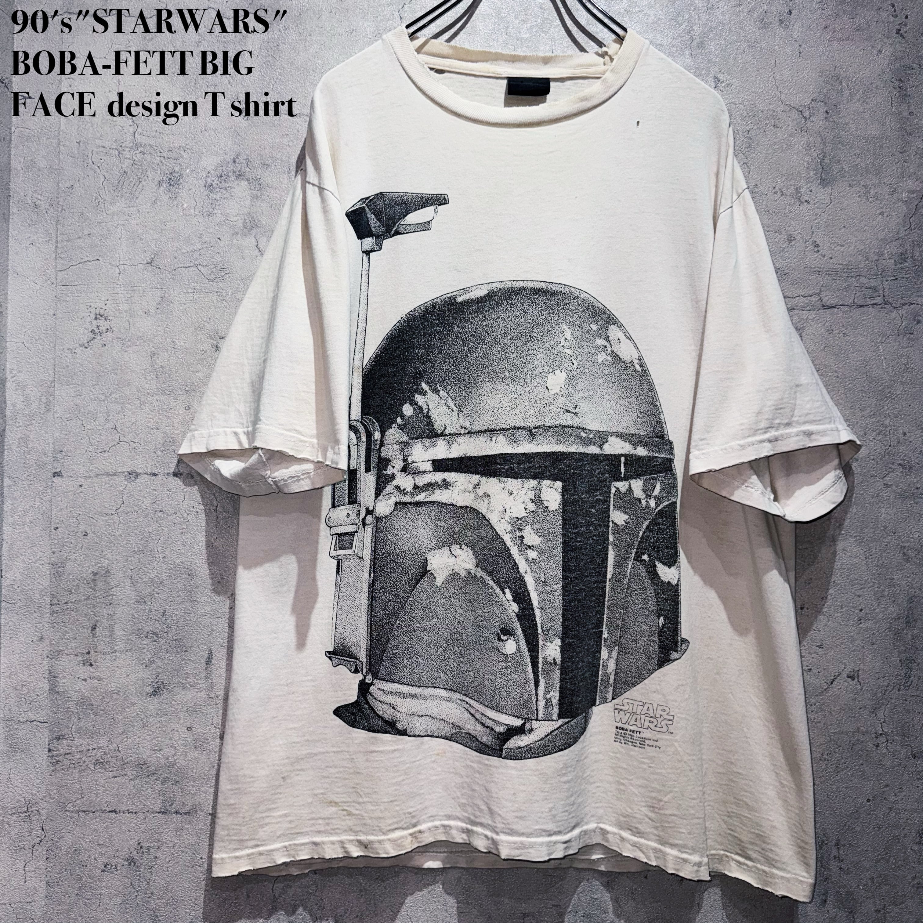 90's"STARWARS"BOBA-FETT BIG FACE design T shirt