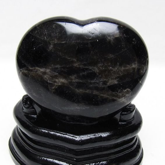 モリオン 置物 黒水晶 ハート 一点物 台座付属 155-975