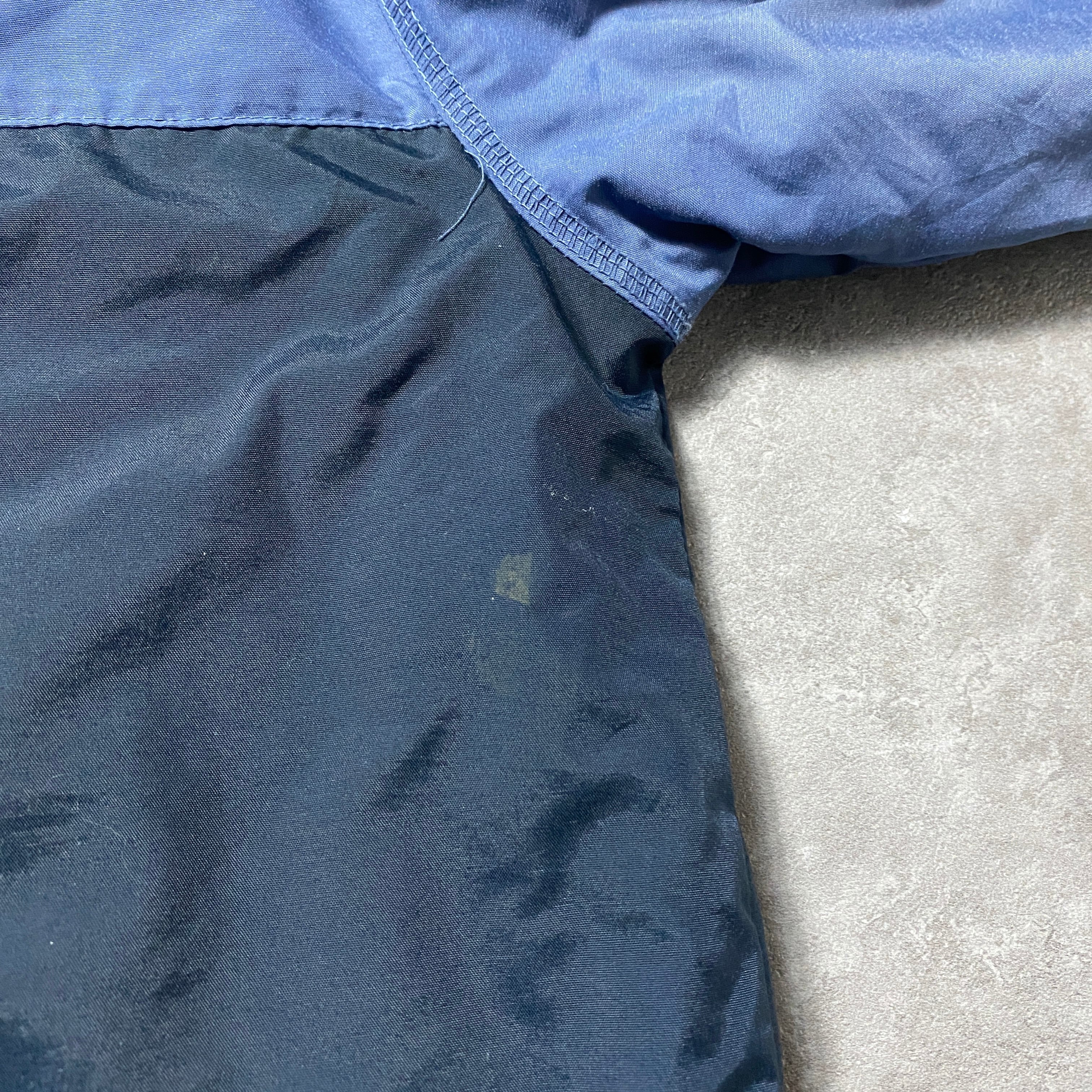 人気☆ナイキ 刺繍ロゴ バイカラー フード付 中綿入り ジャケット L NIKE ナイキ トラックジャケット L ネイビー 紺 オレンジ 刺繍 7462