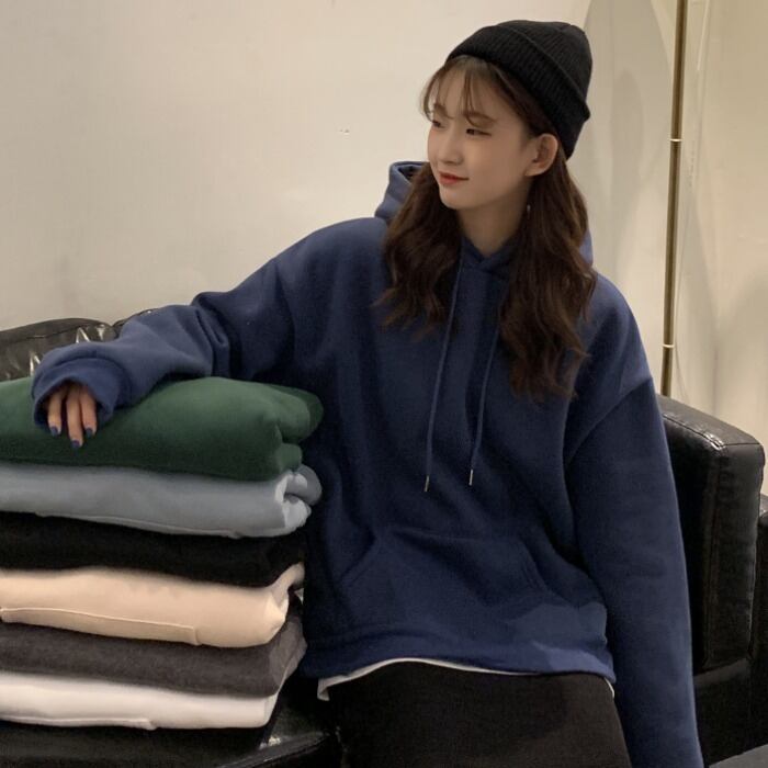 セーター スプリングオータムルーズベルベットフードプルオーバー トップス ロング 春物 秋物 1号婦人68665201972