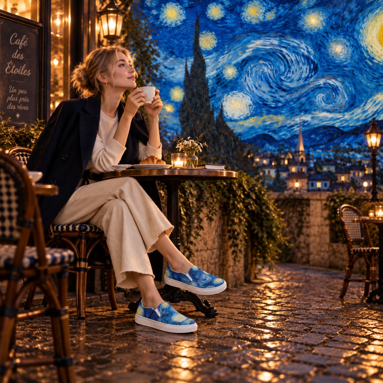 【フィンセント・ファン・ゴッホ】～ 星月夜～　絵画スニーカー/スリッポンシューズ