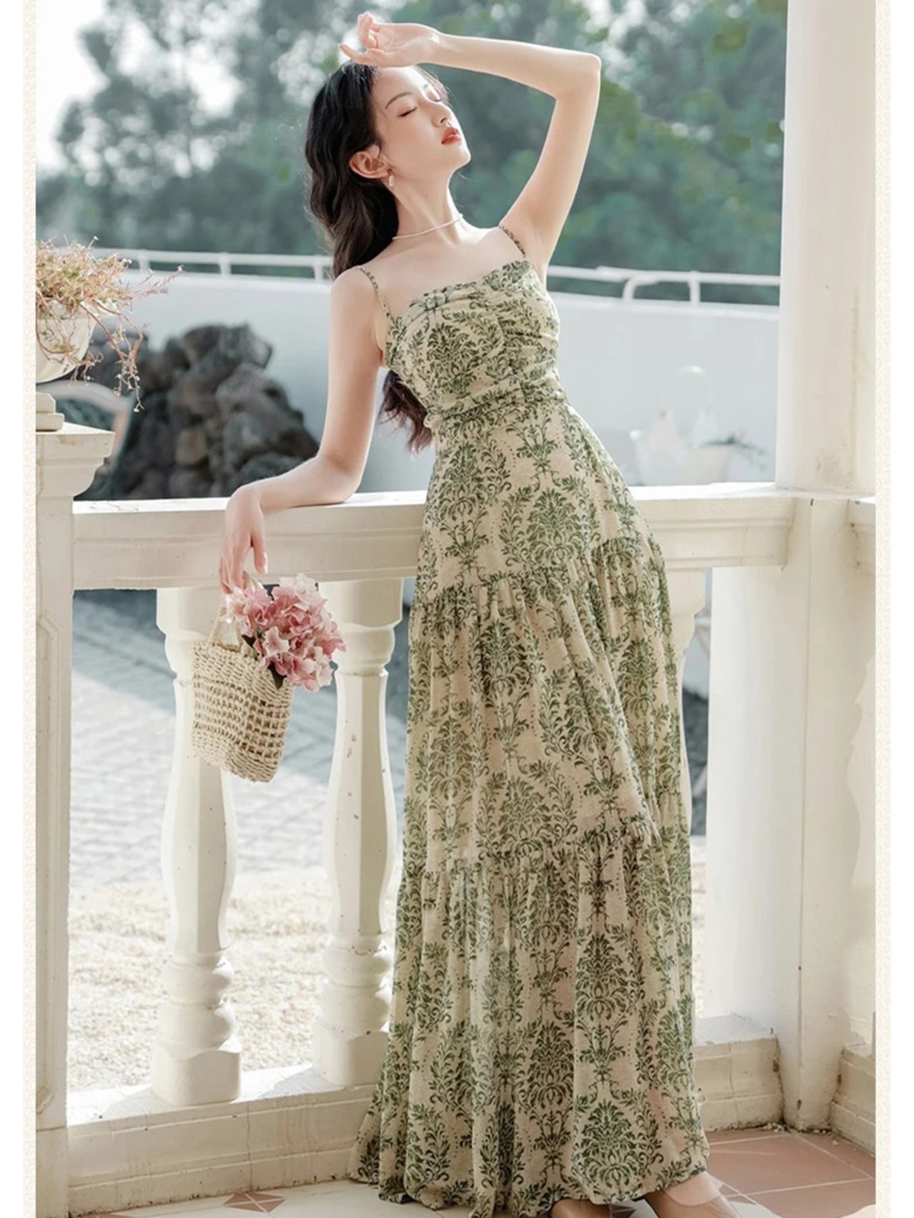 【0066】2sets Backless Bohemian Green Short Sleeve Dress
