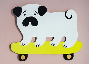 wood objet 原画 「スケボーパグ」ネオン