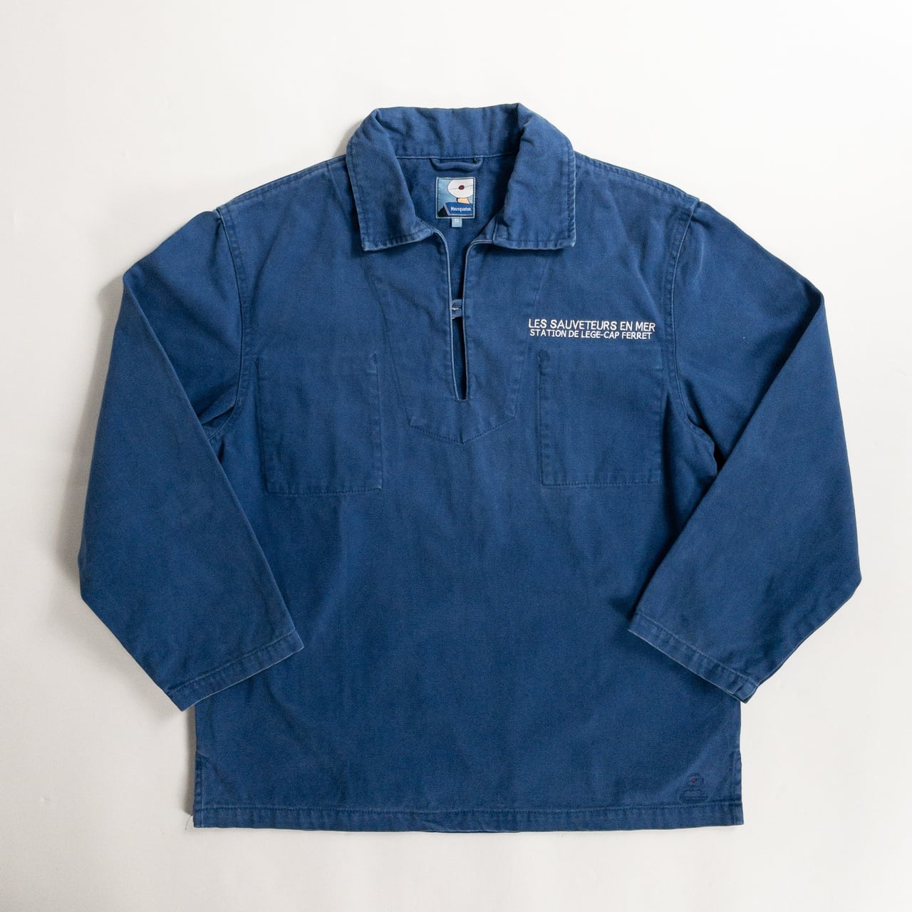 1990s "French Vintage" Blue Cotton Canvas Fisherman Smock Shirt