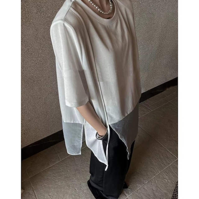 shoulder padded slit t-shirt 10948