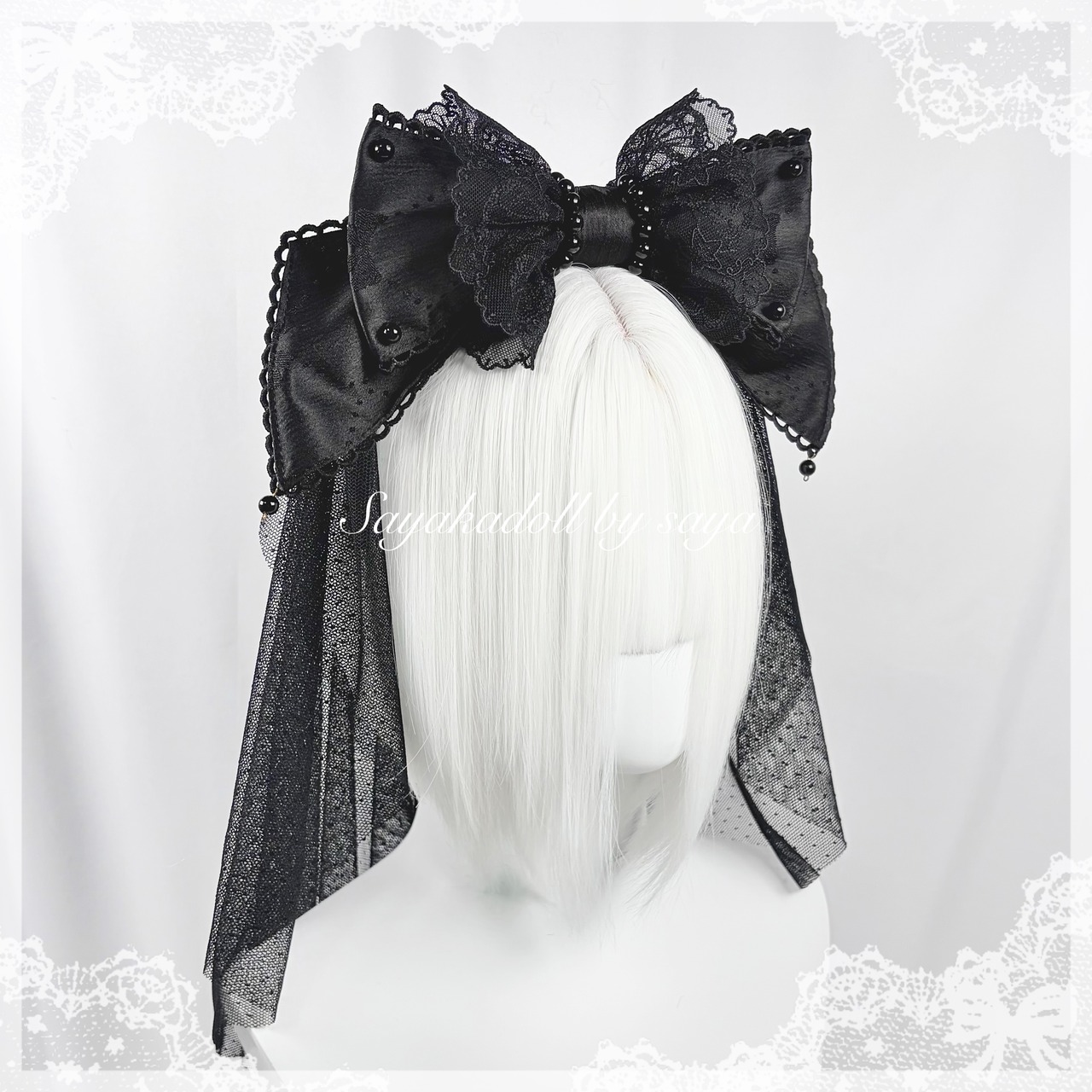 ♡【全7色】MAID ヴェール付き パールリボンカチューシャ navy blue ♡