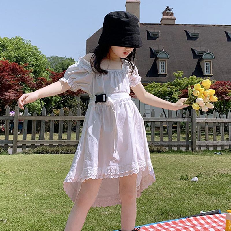 予約】 夏の女の子ドレスアリベルトレーストリムパフスリーブドレス  