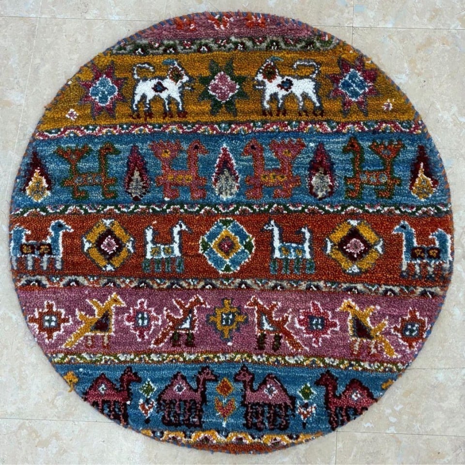 手織り ギャッベ 円形 本物 イラン産49cm チェアパッド玄関マットリーズバフ 手織り ギャッベ 円形 本物 イラン産49cm チェアパッド玄関マット