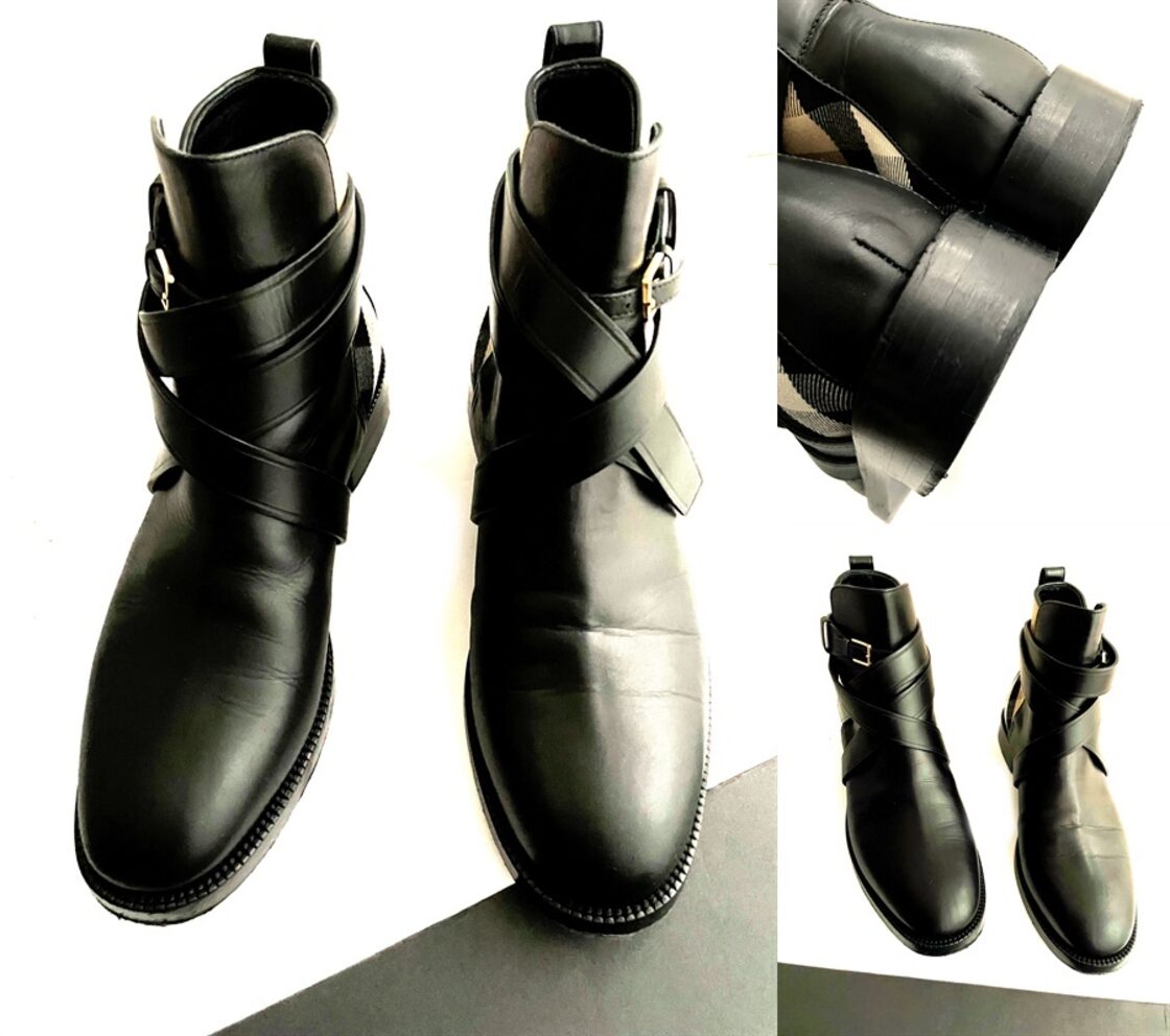 BURBERRY / バーバリー ハウスチェック＆レザー アンクルブーツ 