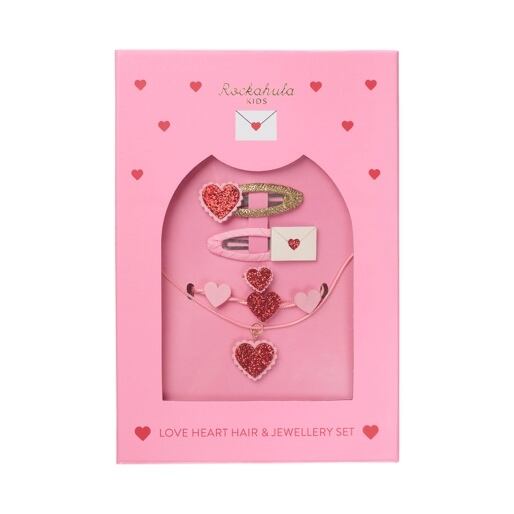 Y246P:Love Hearts Hair and Jewellery Set-PINK