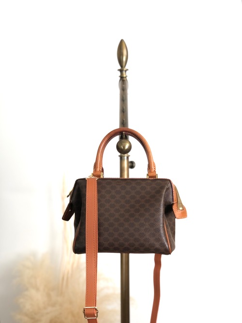 CELINE セリーヌ マカダム ハンドバッグ ブラウン 2way PVCレザー ミニボストン vintage ヴィンテージ オールド 2dn4ih