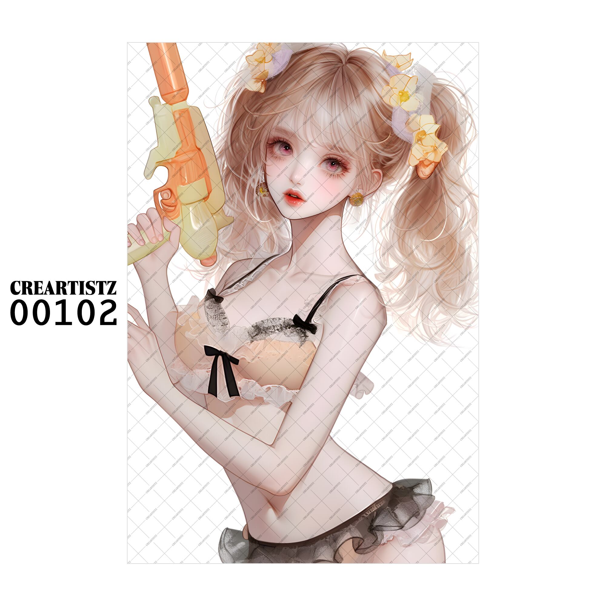 00102 ガール キュート オリジナル ペーパー/ステッカー 4枚セット CREARTISTZ