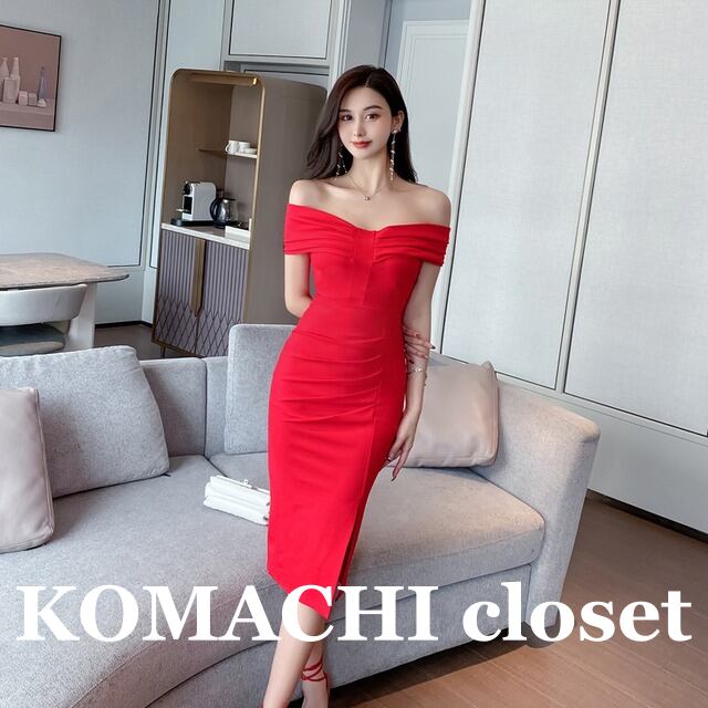 【送料無料】 ドレス パーティードレス オフショルダー タイトワンピース ミドル丈 スリット サイドスリット ハイウエスト スリム 細身 韓国 レディース かわいい 可愛い キュート 大人可愛い 大人女子 シンプル きれいめ 大人 気品 上品 おしゃれ お洒落 こなれ感 きちんと 大人女子 セクシー クール エレガント フェミニン S M L XL レッド ブラック 夏 オルチャン 20代 30代 40代 お呼ばれ パーティー 結婚式 二次会 披露宴 謝恩会 脚長 美脚 スタイル インスタ映え トレンド