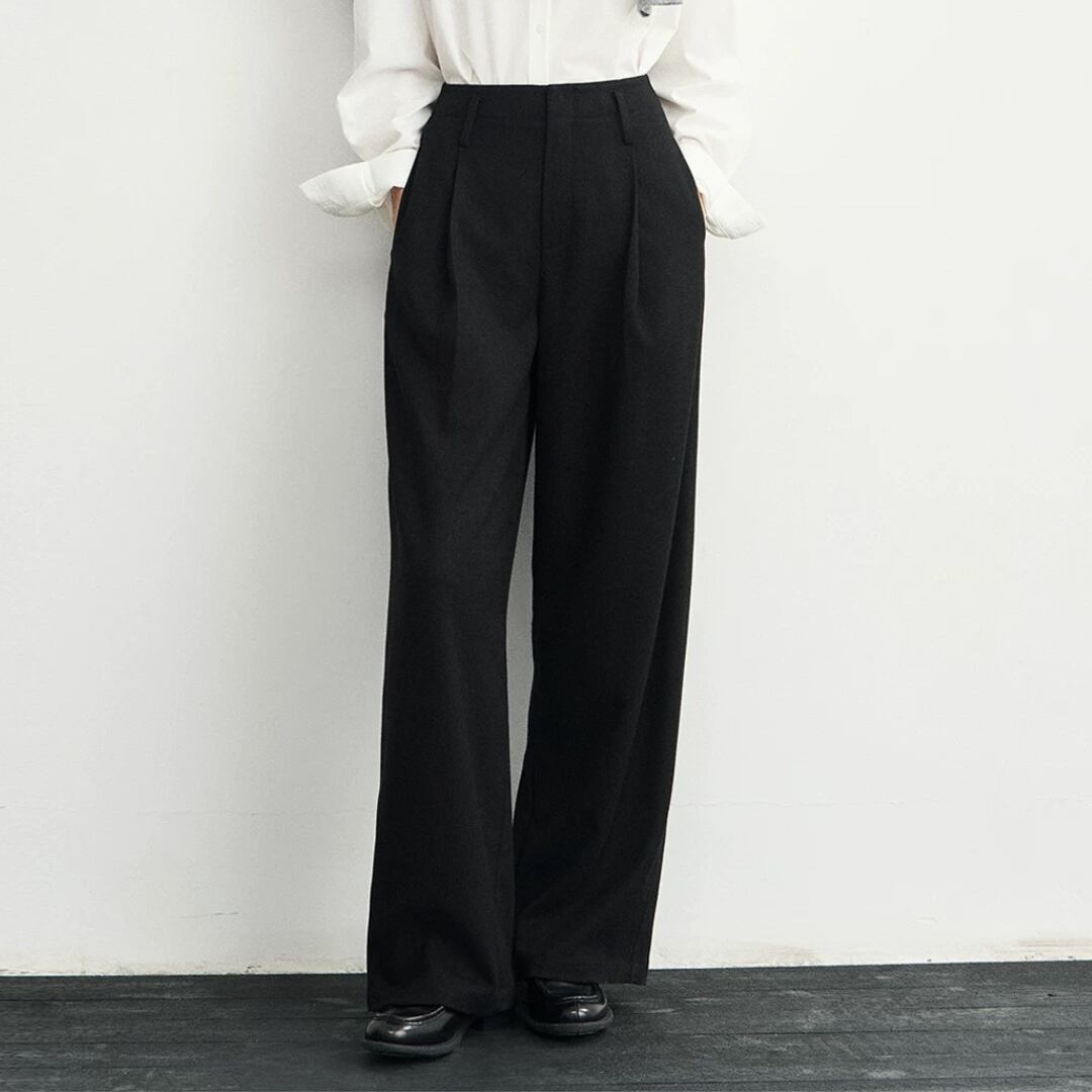 basic high-waist black trousers 00412