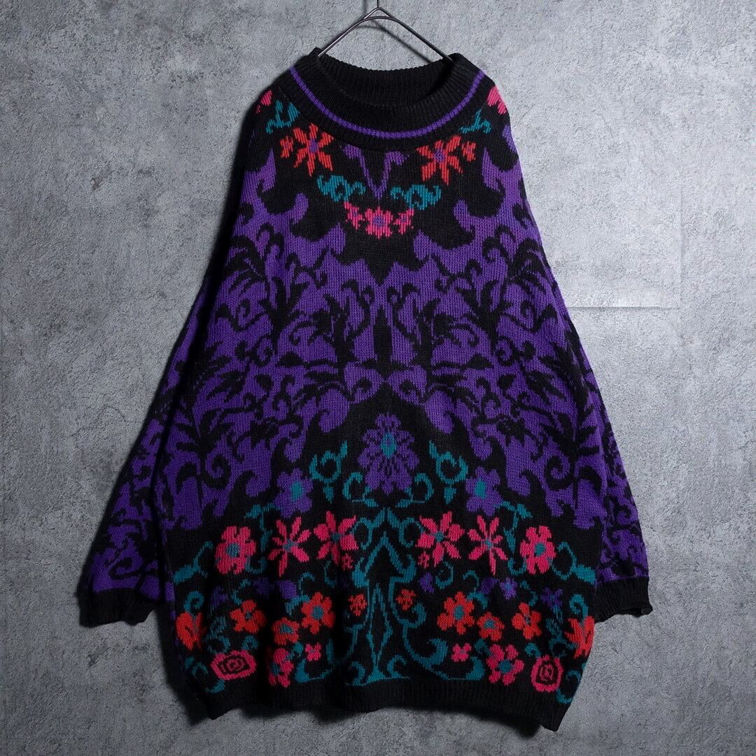 Multicolor Damask & Flower Poisonous Design Knit