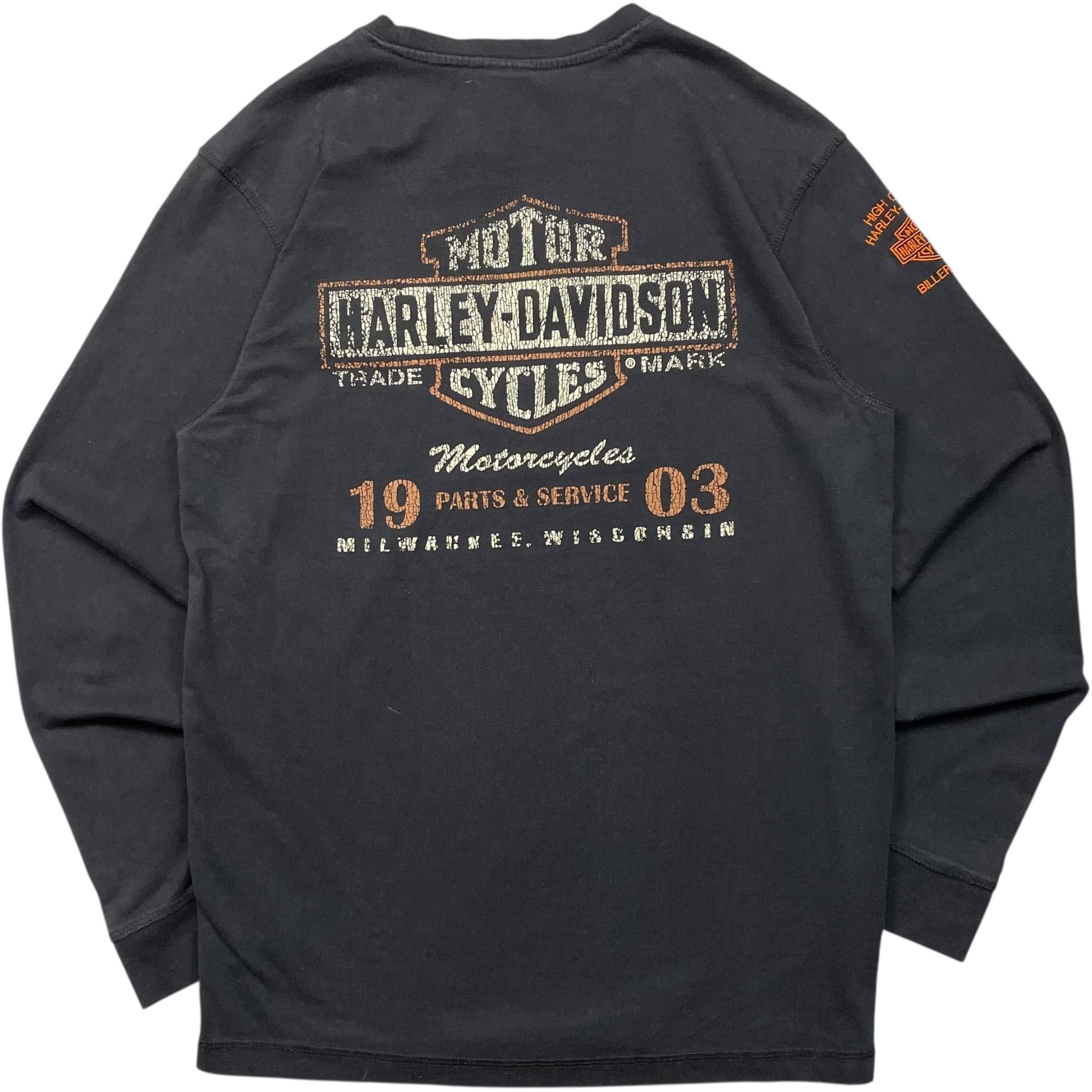 《M》Harley-Davidson ハーレーダビッドソン ロンT 刺繍 バックプリント ブラック no.7330