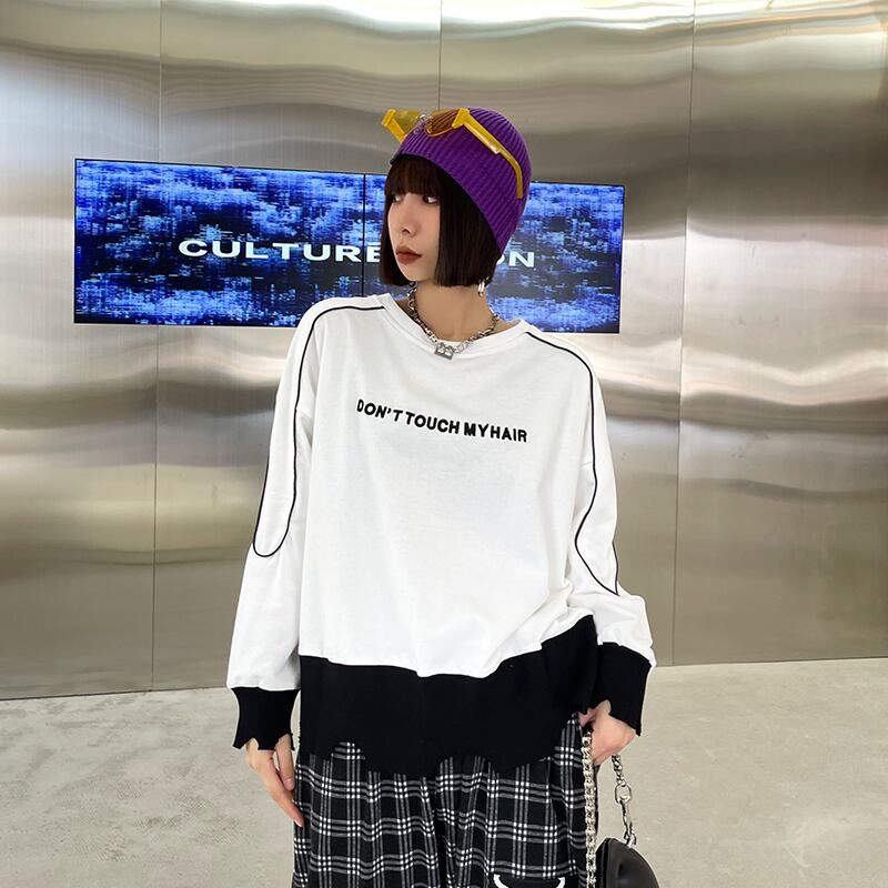 セーター スプリングオータム薄手ルーズTシャツ トップス ロング 春物 秋物 ラブタオタオダレンハウス21208850963