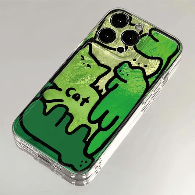 【WLJYシリーズ】★携帯ケース★ アイホン iPhone17 iPhone16 iPhone15 iPhone14 iPhone13/12/11 猫 猫柄 緑