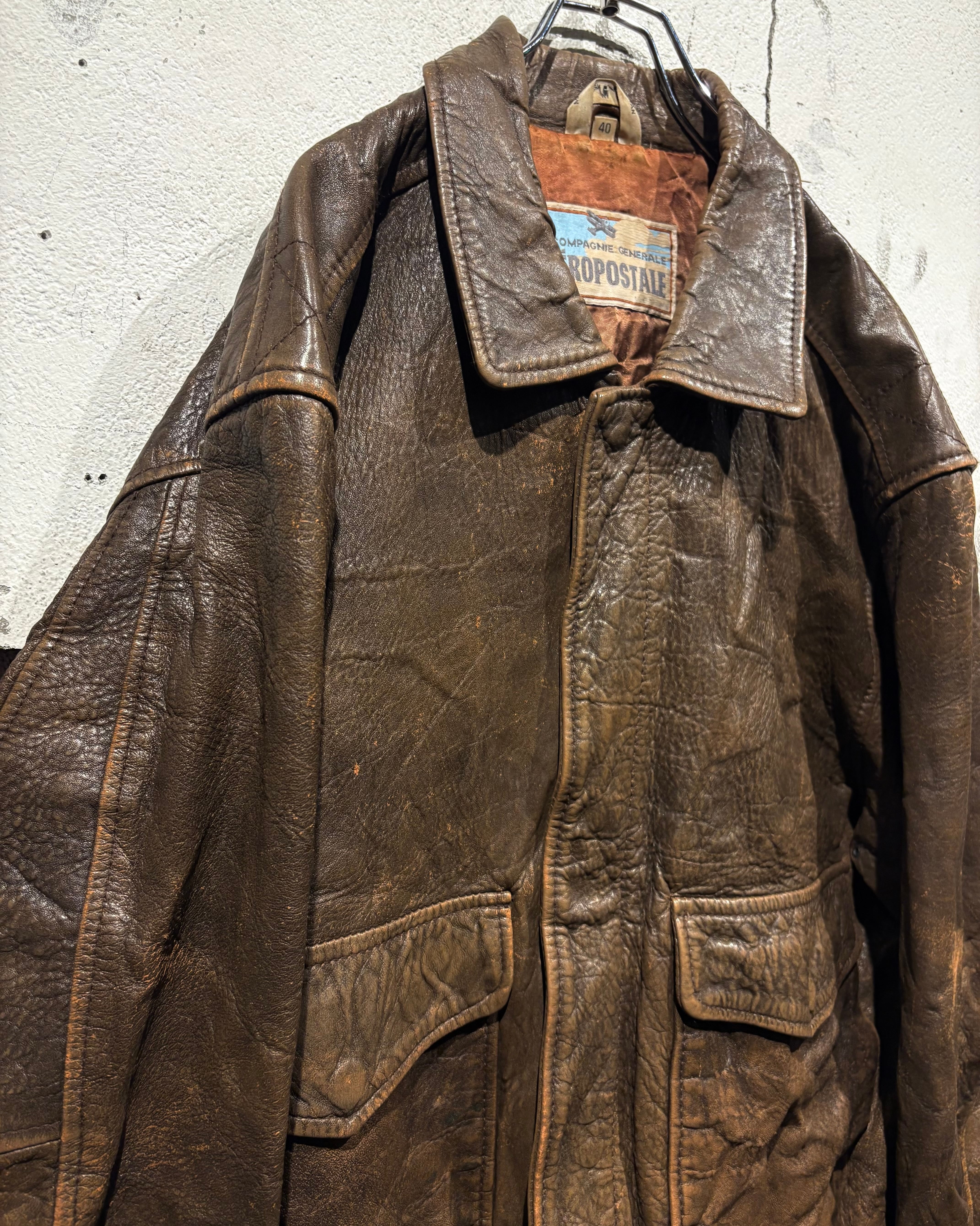 Caka otto】80's “Aeropostale“ Beautiful Aging Brown Color Vintage