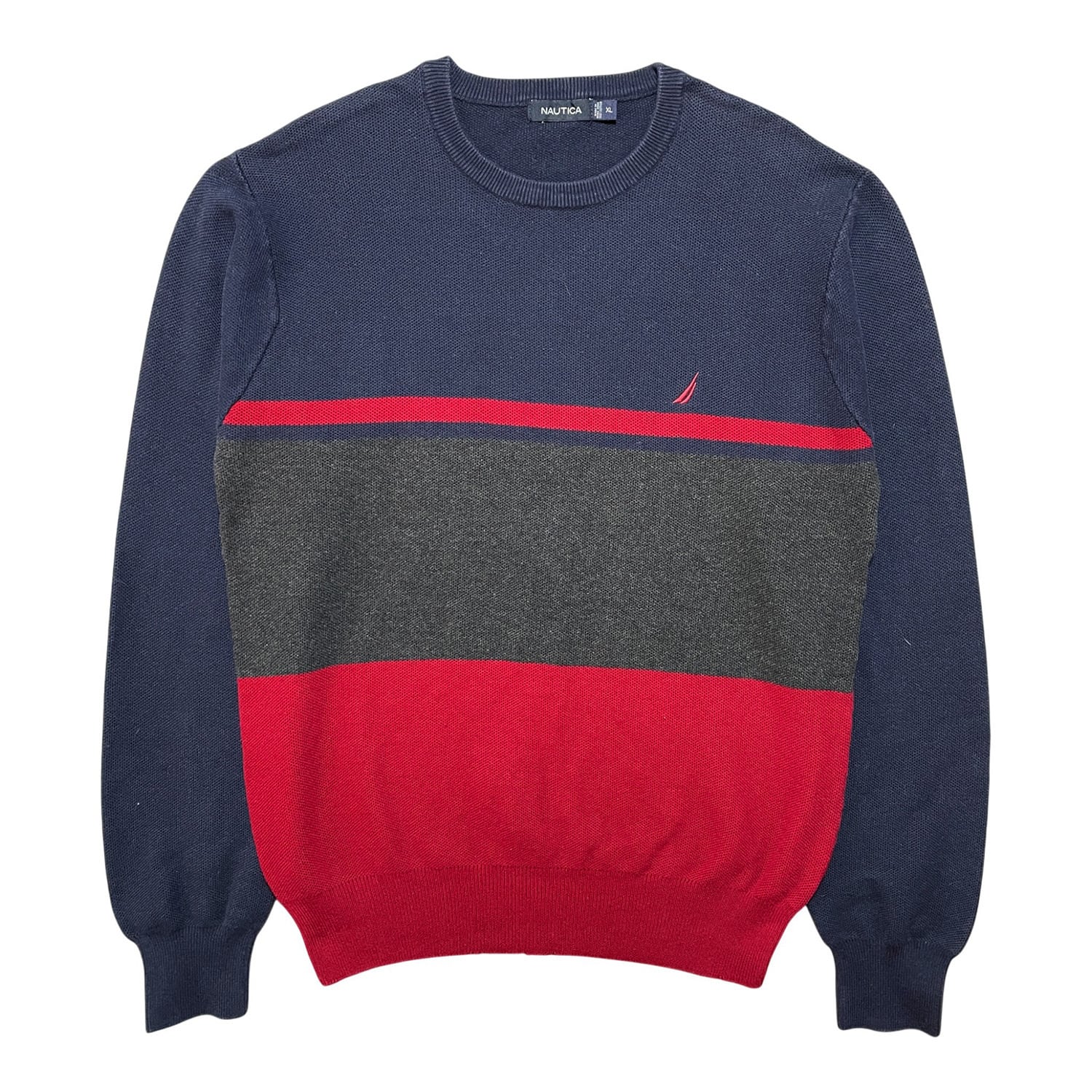 nautica 90s コットン ニット Vネック ボーダー セーター USA 古着