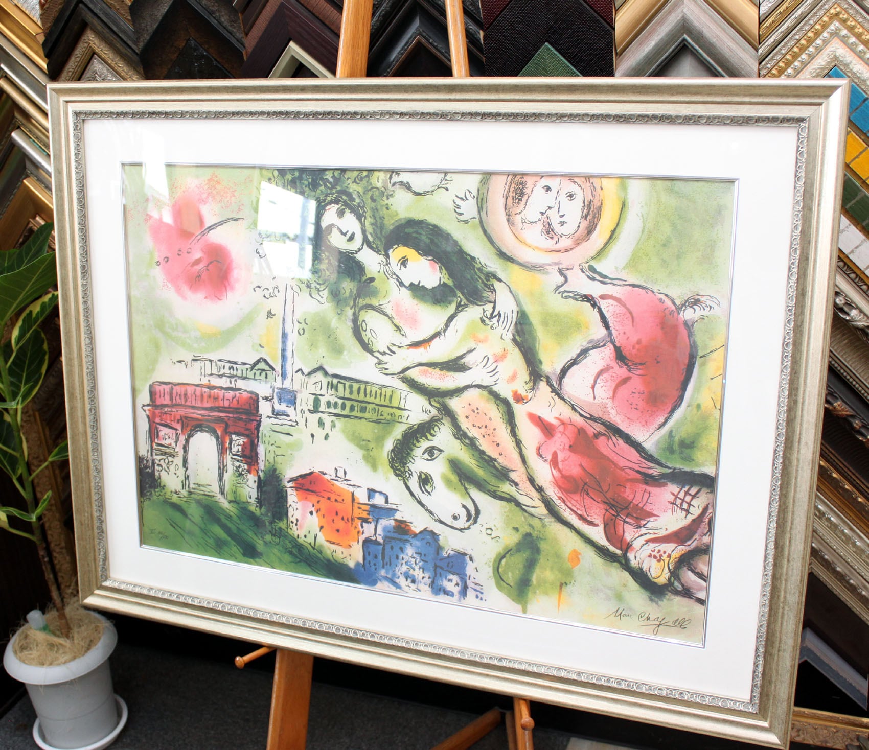 シャガール 絵画「ロミオとジュリエット」額縁4色選択可能 作品証明書 展示用フック 限定500部エディション付複製画リトグラ