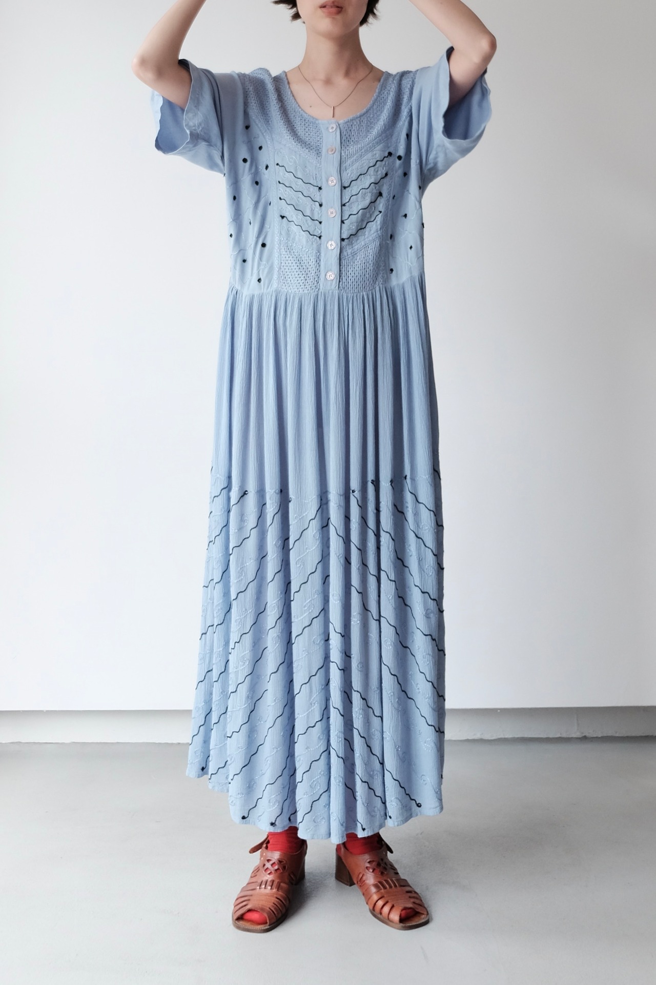 Misty blue embroidered maxi dress