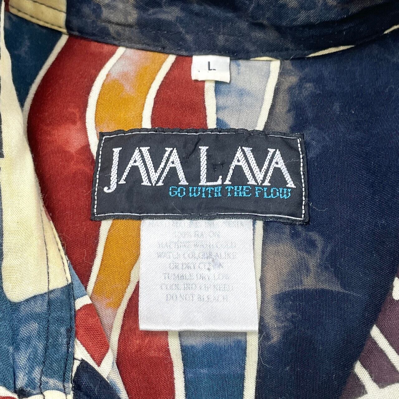 JAVA LAVA 総柄 レーヨン 半袖シャツ メンズL 古着 ヴィンテージ