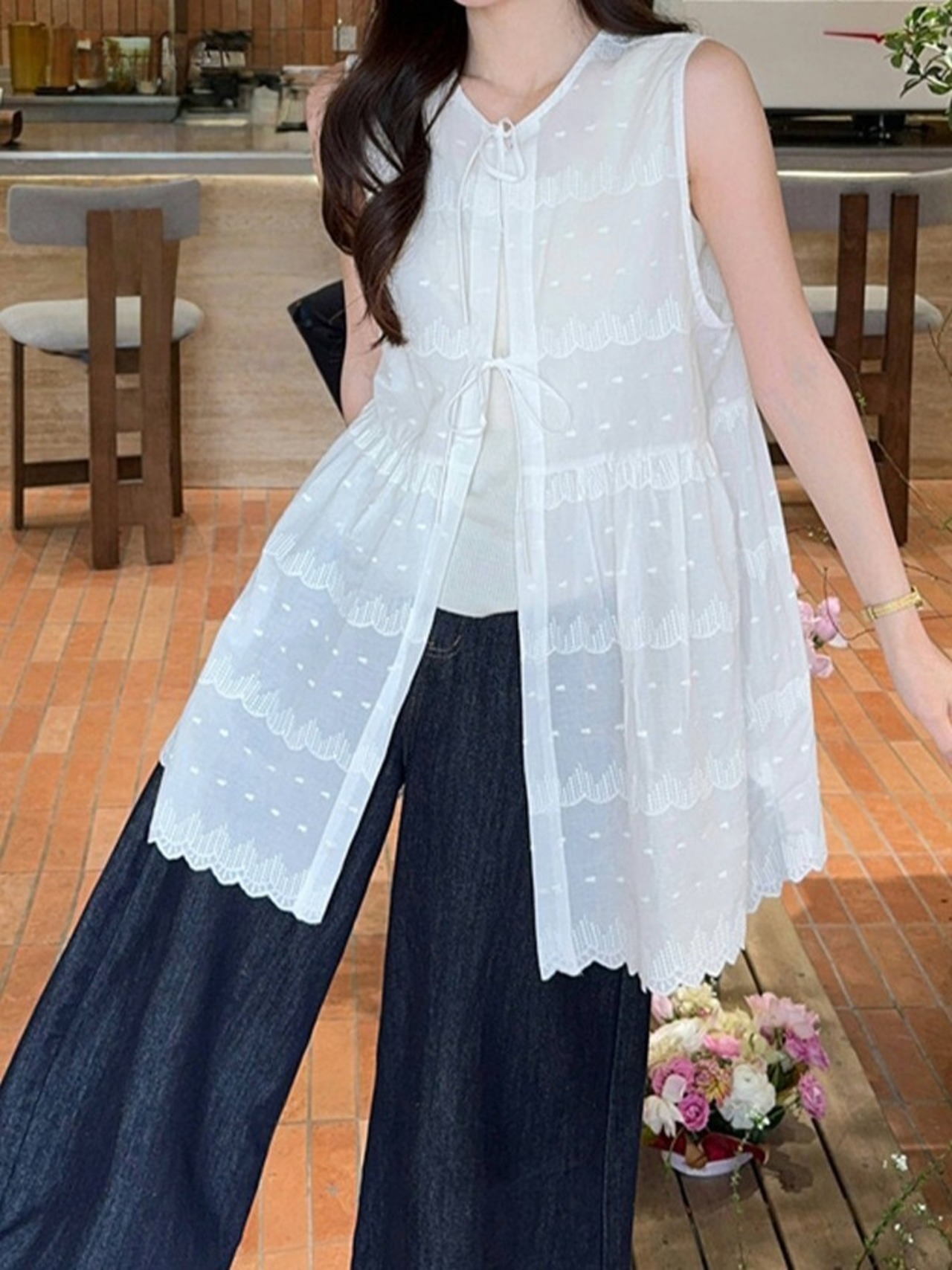 リボンノースリーブワンピース D1312